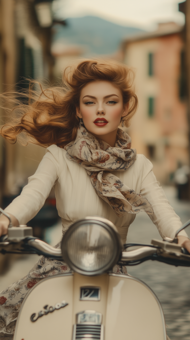 Happy 1950s Fashion Model on Vespa