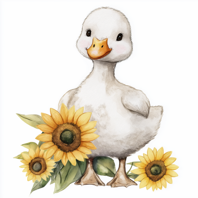Cute Goose with Sunflowers