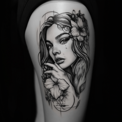 Black and White Tattoo of a Woman