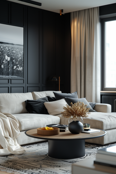 Modern Living Room with Black Wall