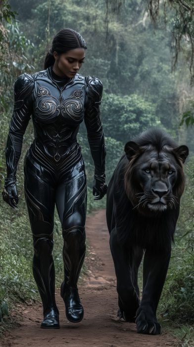 Warrior and Lion in the Forest