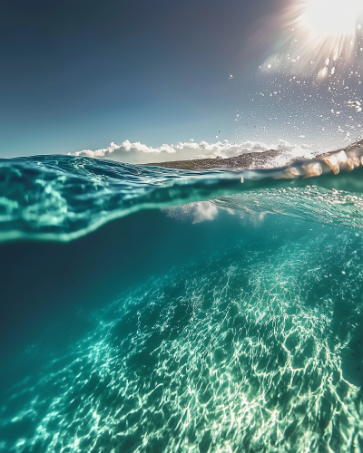 Underwater Horizon with Sea Turtle