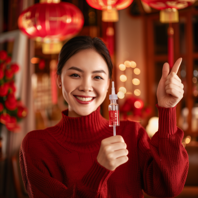 Cheerful Person with Ampoule