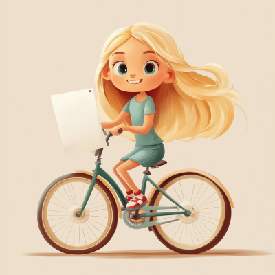 Cartoon Girl on Bicycle
