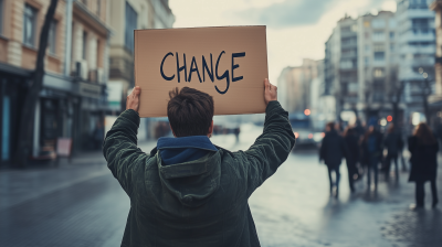 Man Holding Change Sign