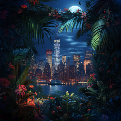 Tropical NYC Skyline at Night