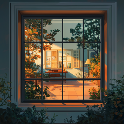 View of a Study Room Through a Window