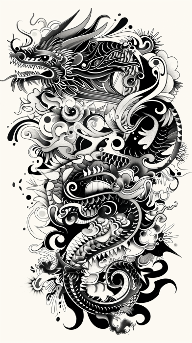 Black and White Dragon Tattoo