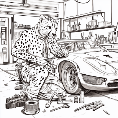 Cheetah Mechanic Coloring Page