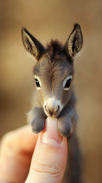 Tiny Donkey with Human Finger