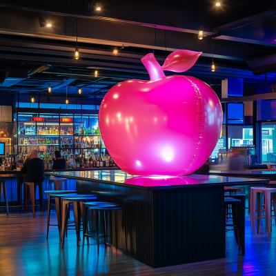 Vibrant Inflatable Apple in Modern Bar