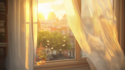 Urban Window with Blowing Curtains