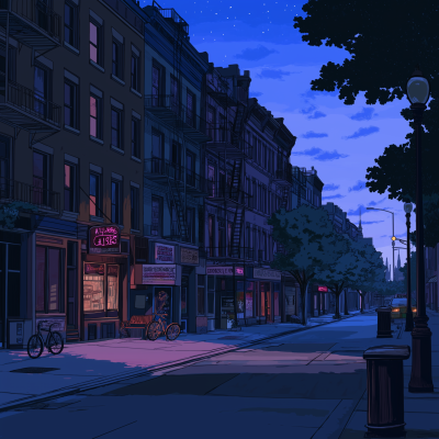 Nostalgic Nighttime Cityscape