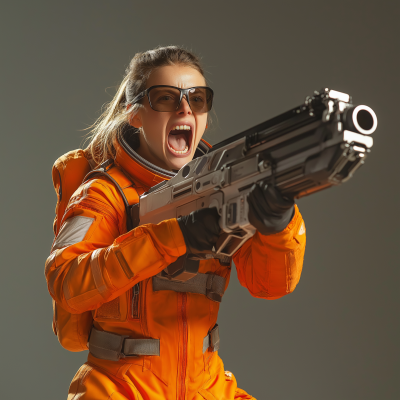 Woman in Orange Space Suit