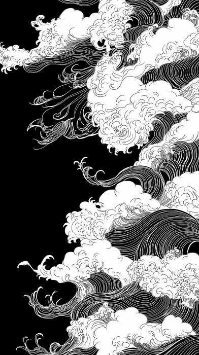 Japanese Waves and Clouds Pattern