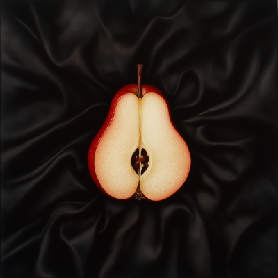 Sliced Red Pear on Black Silk