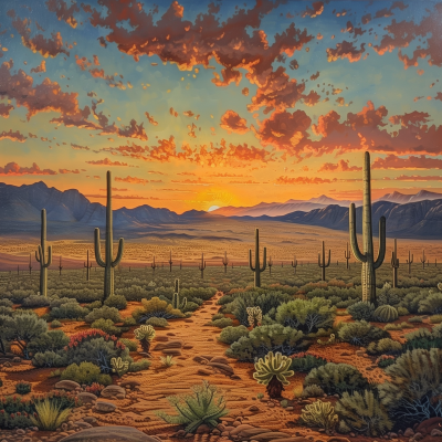 Painting of Arizona Desert at Sunset