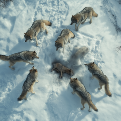 Pack of Wolves in the Snow