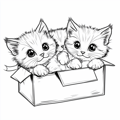 Kittens in a Box Coloring Page