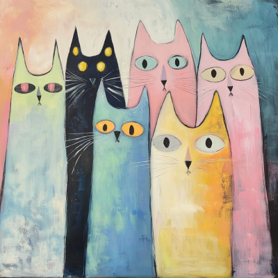 Quirky Cats in Pastel