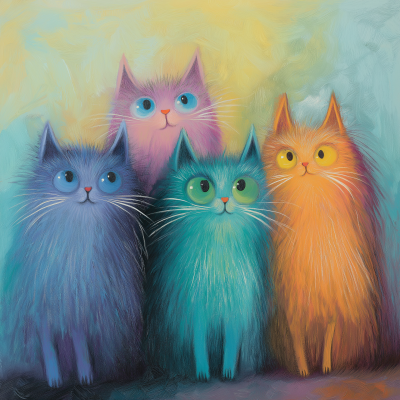 Quirky Cats in Pastel