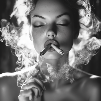 Woman Smoking Multiple Cigarettes