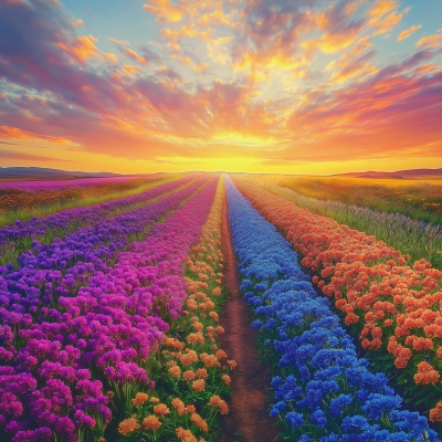 Colorful Flower Road at Sunset