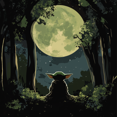 Baby Yoda Under Moonlight