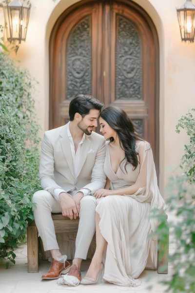 Elegant Couple in Courtyard