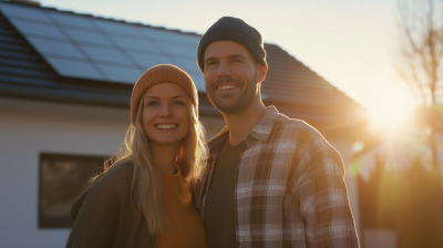 Happy Couple in Front of New Home