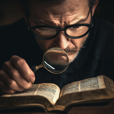 Man Reading the Bible with a Magnifying Glass