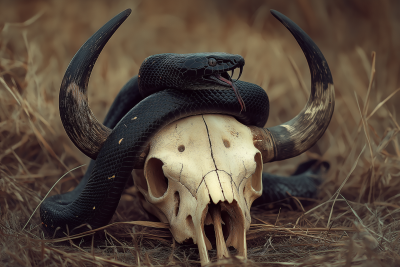Bison Skull with Snake