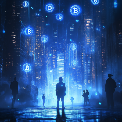 Digital Cityscape with Bitcoin