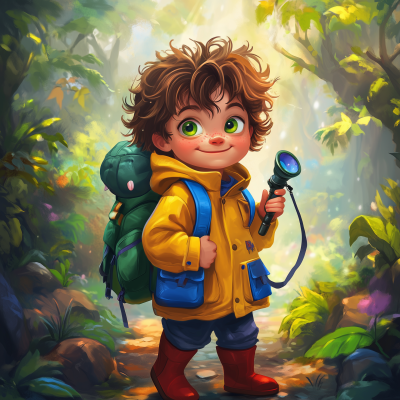 Adventurous Boy in Raincoat