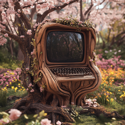 Wooden Computer in Fantasy Forest
