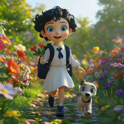 Joyful Girl with Dog
