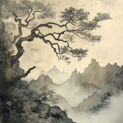 Traditional Asian Landscape Drawing