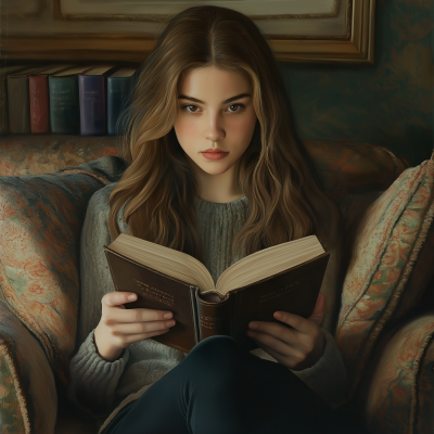 Girl Reading on Sofa