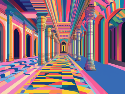 Vibrant Hindu Temples with Abstract Perspective