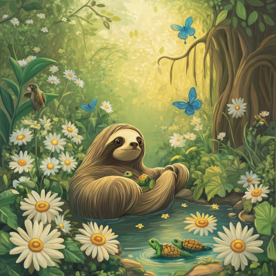 Sloth in a Flower Paradise