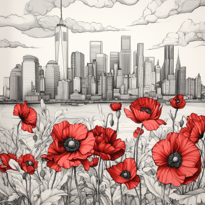 Stylized New York City with Floral Elements