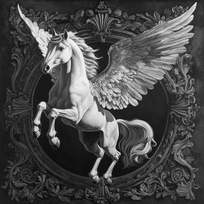 Detailed Black and White Pegasus