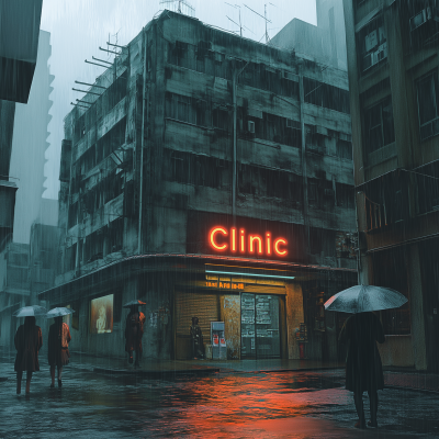 Neon Clinic in the Rain