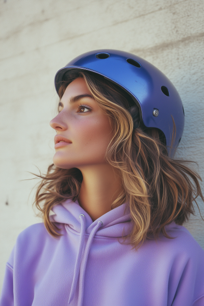 Skateboarding Woman in Profile