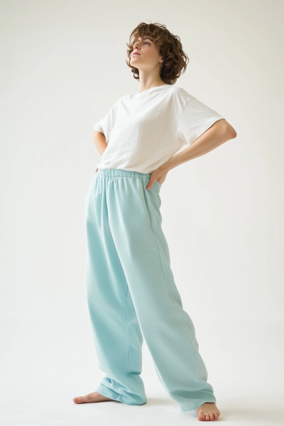 Relaxed Woman in Pastel Fashion