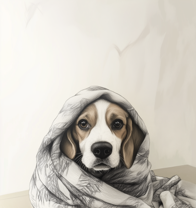Old Beagle Wrapped in Blanket