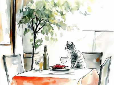 Sneaky Cat at the Restaurant