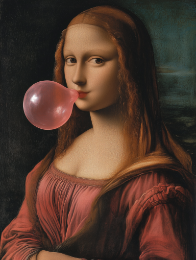 Mina Lisa Blowing Bubble Gum