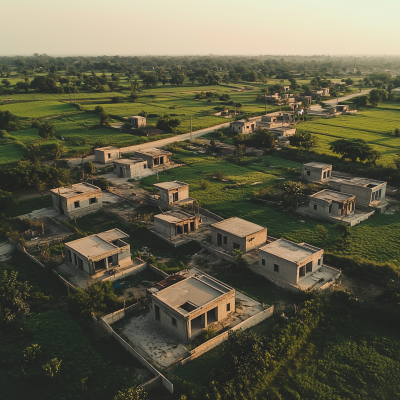 Cinematic Ariel Shot of Indian Village