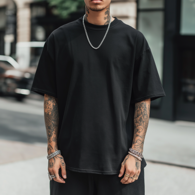 Closeup of Black Oversize T-Shirt
